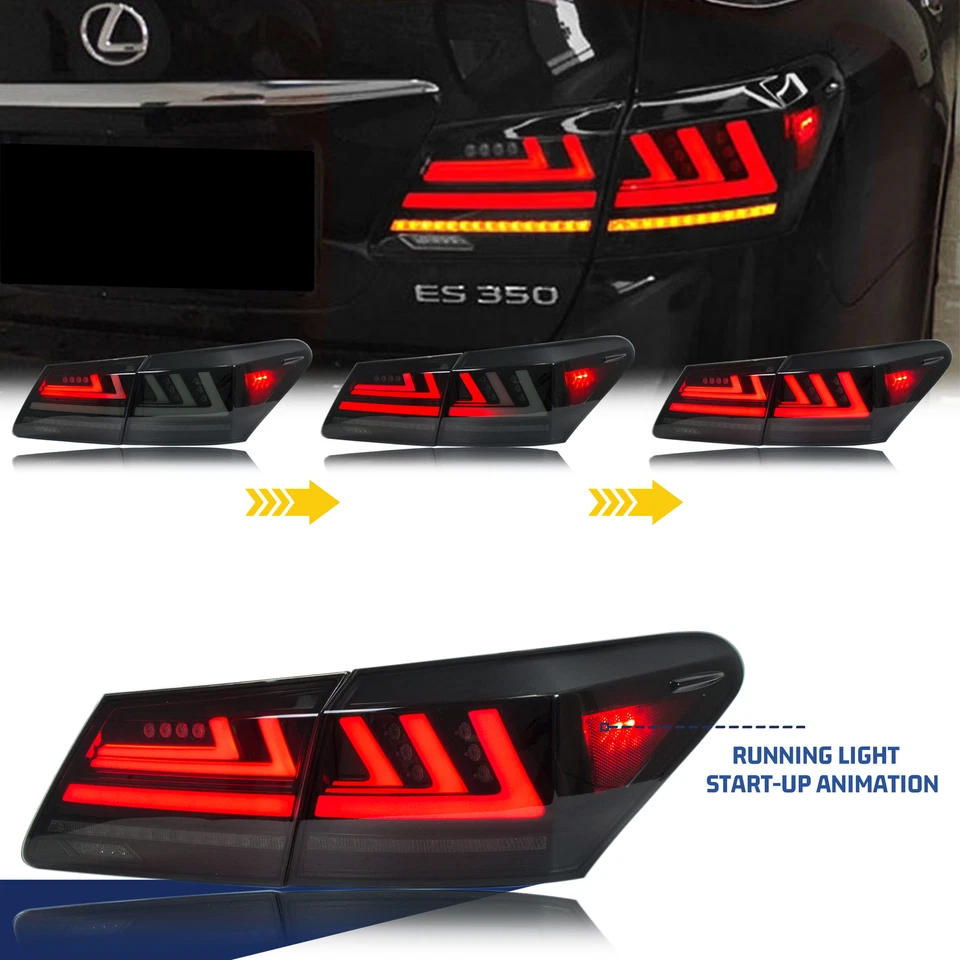 LED Tail Lights for Lexus ES350 2007-2012 Black Sequential Animation Rear Lamps - Image 3 of 4
