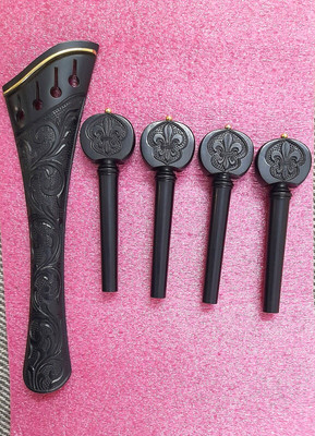 4/4 Cello Instrument Parts ( Pegs &Tailpiece ) Hand Carved (Fleur de Lys) Design