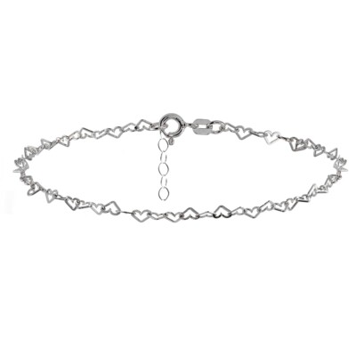 Sterling Silver Open Heart Link Chain Anklet