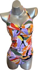 Anne Cole Womens One Piece Swimsuit Size 10 Twist Front Halter Lilac Orange NEW