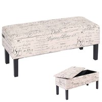 Bank Renens, Sitzbank Aufbewahrungstruhe, Textil 95X36X44 Cm Schriftzug Creme