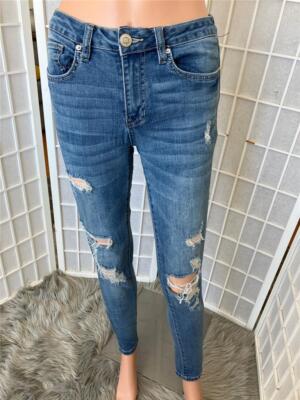 Women's YMI 5/27 Mid Rise Skinny Distressed Blue Denim Jeans