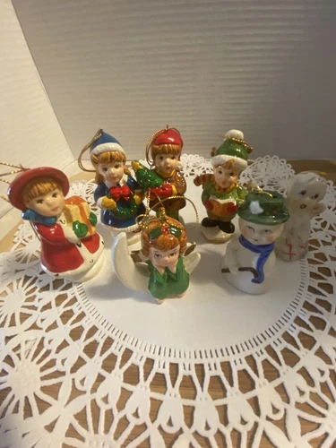 Lot Of Seven Small Vintage Christmas Children Figurine Ornaments