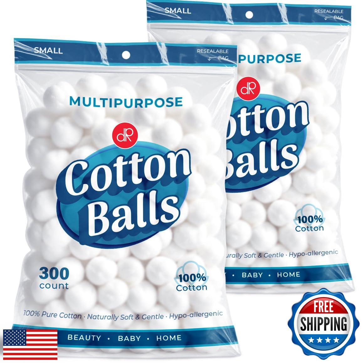 DecorRack 600 ct Small Cotton Balls, 100% Pure Natural Cotton, for Make-Up, N