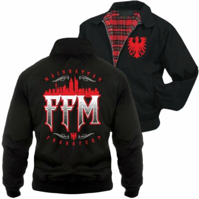 Männer Herren Harrington Jacke Frankfurt FFM Mainhattan city patch merch artikel
