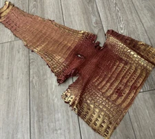 Red gold Metallic Genuine Caiman Crocodile Belly Hide Leather Skin Alligator 477