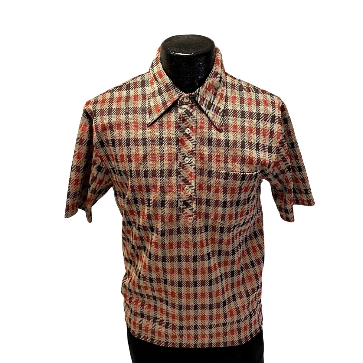 ウェア・シャツ VINTAGE TOWNCRAFT 70s OPEN COLLAR SHIRT Vtg 70's Towncraft JCPenney MoD Copper Check Polo BUTTERFLY