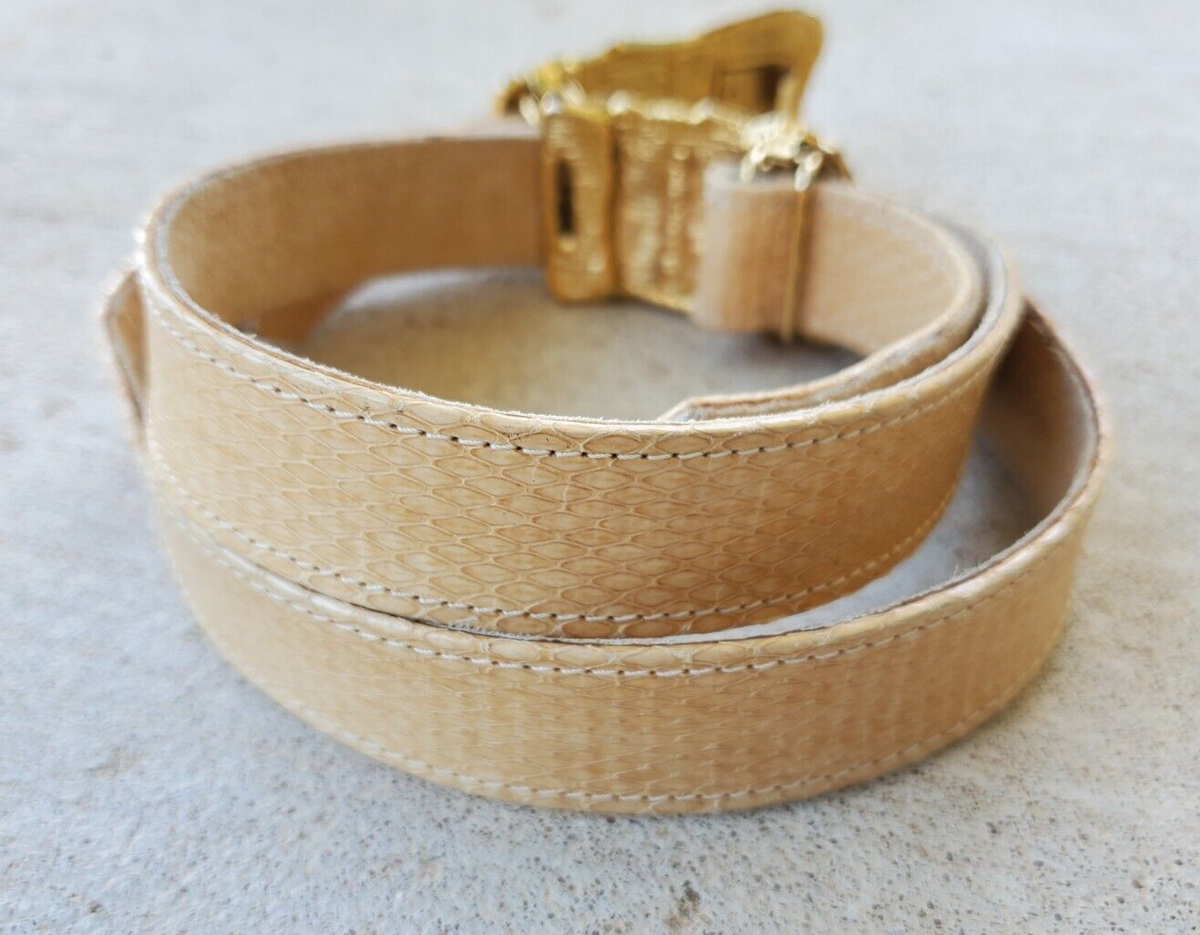 Vintage Tan Genuine Snakeskin Leather Floral Gold Buckle  display picture 2