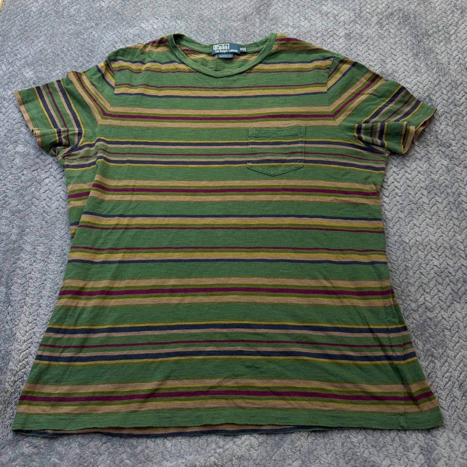 Polo Ralph Lauren Pocket T-Shirt Mens XL Green Striped Custom Fit Short Sleve