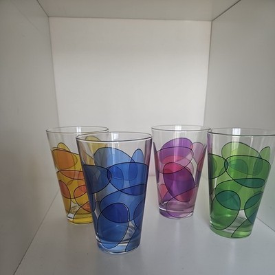 4 x Vintage Cerve Italy Longdrinkgläser bunt abstrakt Kreise