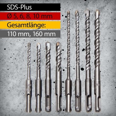 SDS-Plus HM Betonbohrer Set 8-tlg für Beton Stein Granit, Zubehör für Bohrhammer