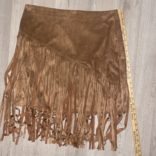 Gonna Maurices grande marrone frange finta pelle scamosciata cowgirl western festival boho chic - Foto 8 di 12