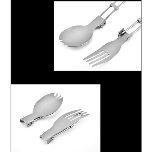 Set of 3 Titanium Camping Cookware Folding Cutlery Durable Picnic Utensil - Picture 6 of 12