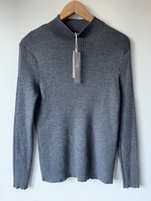 M&S WOMENS MERINO WOOL COTTON BLEND GREY RIBBED JUMPER  12 14 16 20 22 24