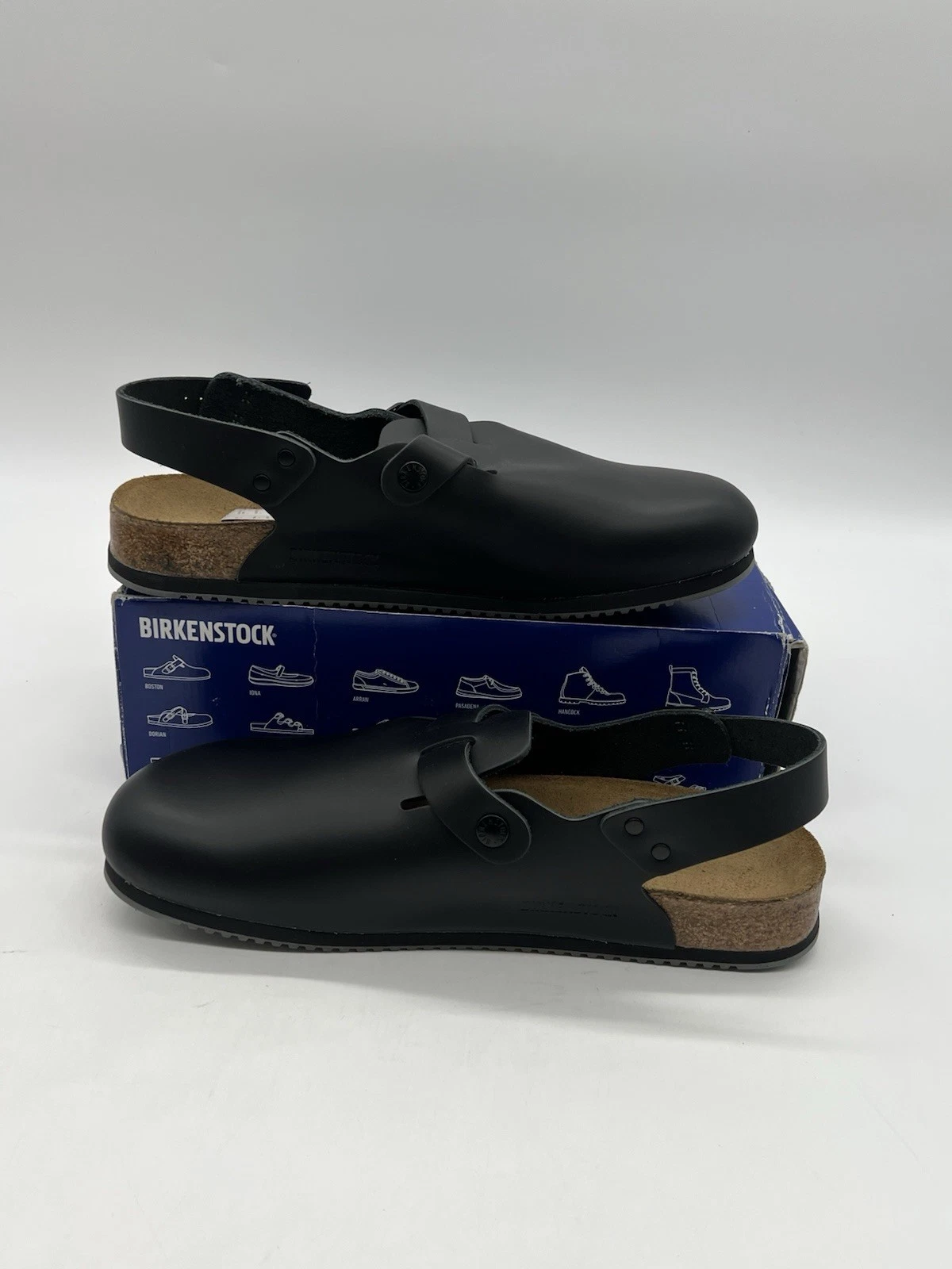 Birkenstock Tokio Super Grip Men 12 Narrow Black Leather Back Trap Clogs Sandal