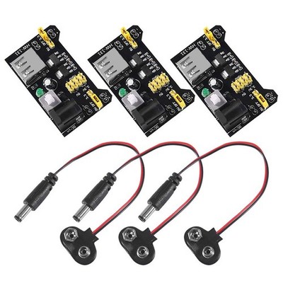 3.3V 5V MB102 Solderless Breadboard Power Supply Module 9V Battery Clip 3 PCS