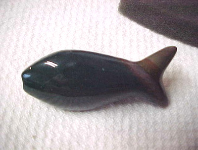 Vintage Solid Chunky Polished Dark Jade Gemstone 3D Fish Brooch 1 3/4''