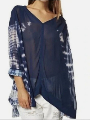 NEW Free People XS Tie Me Down Top Oversized Bohemian Tie Dye Sheer Lace A34