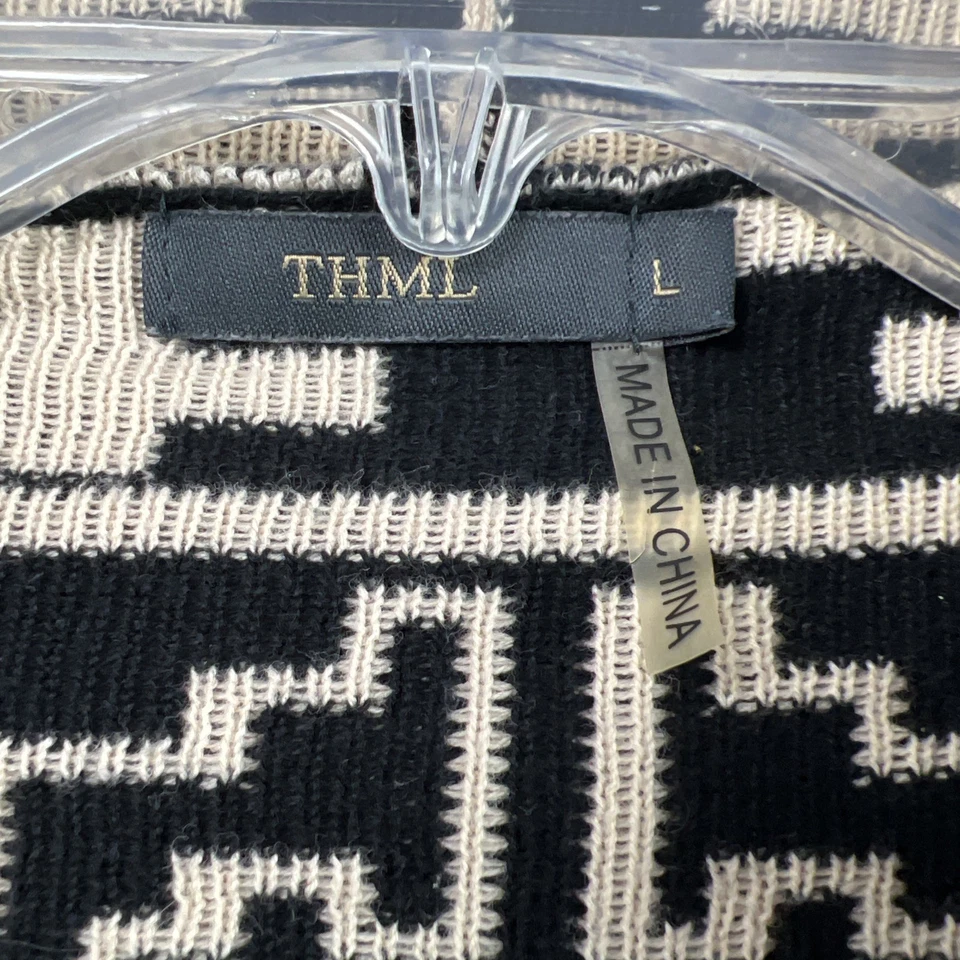 Cardigã THML frente aberta cachoeira tamanho grande espanador asteca preto marfim - Imagem 3 de 4