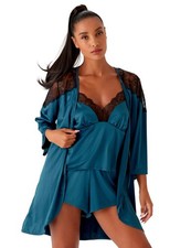 Gossard VIP Confession Robe 19513 Sexy Luxury Dressing Gown Black Teal