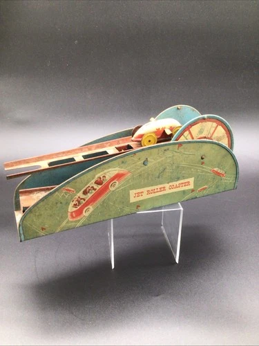 Vintage 1940s Wolverine Jet Roller Coaster Lithograph Tin Windup Toy W/  Car