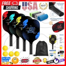 Pickleball Set with 4 Wood Paddles, Cushion Comfort Grip, 4 Cooling Towels, ...