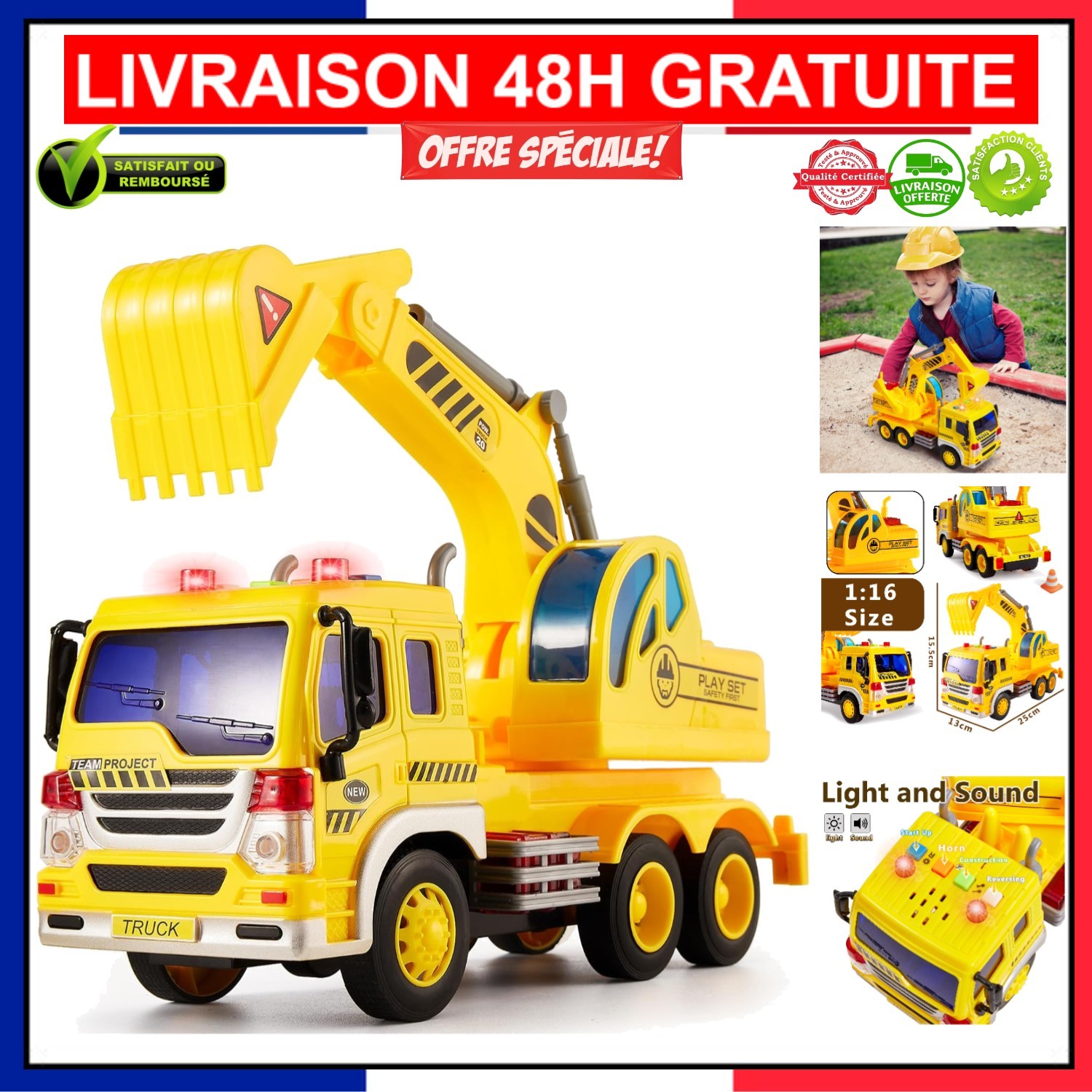 Camion de chantier musical HERSITY avec effets lumineux pour stimuler l'éveil
