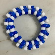 3D Kandi Cuff Bracelet - Blue  White Pony Bead Rave Jewelry PLUR EDM Festival