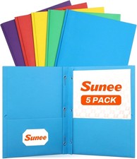 Folders with Prongs, 5 Pack Paper Pocket Folders, Folders with Pockets and