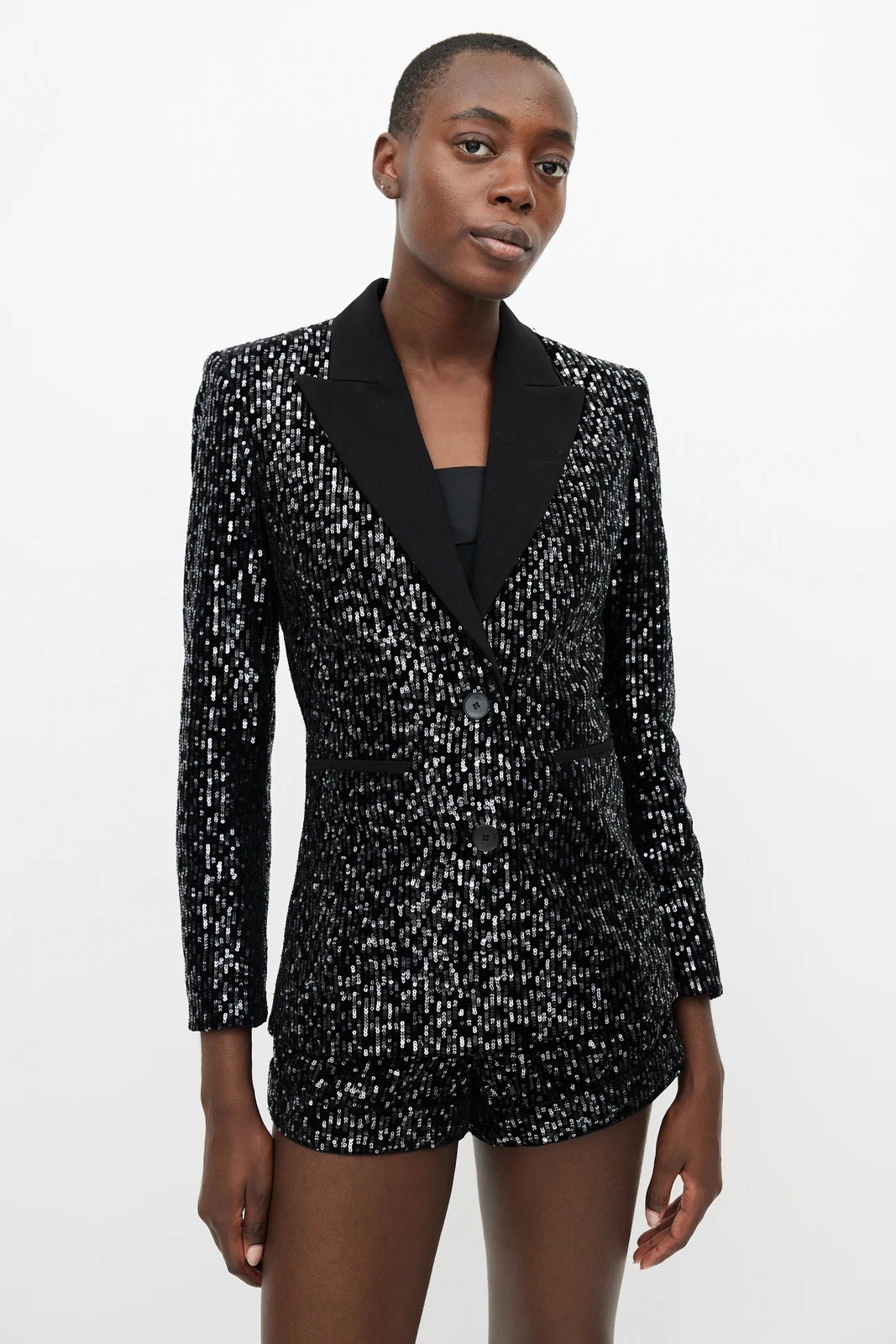 maje Black Silver Sequin Button Collared Blazer J… - image 1