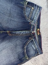 Vintage Miskeen Originals Baggy Denim Shorts Jorts Y2K Hand Painted Size 34 Reg