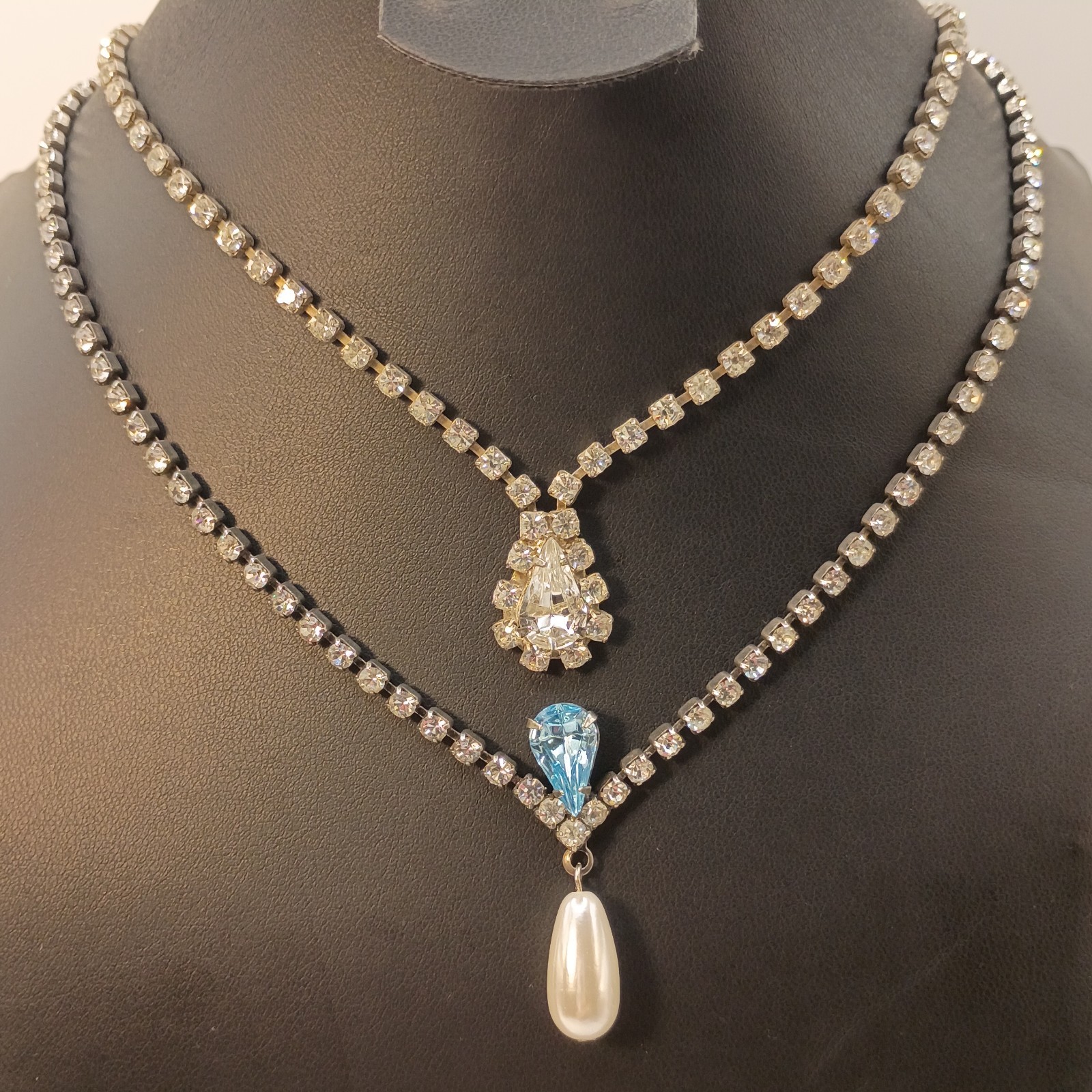 Vintage Rhinestone Necklace Lot Silver Tone Blue Bridal Prom Spring Summer 15