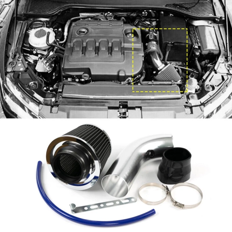 Filtro de admisión de aire frío para automóvil de 3" tubo de inducción de aluminio sistema de manguera de flujo de energía EE. UU. Foto 3 de 4