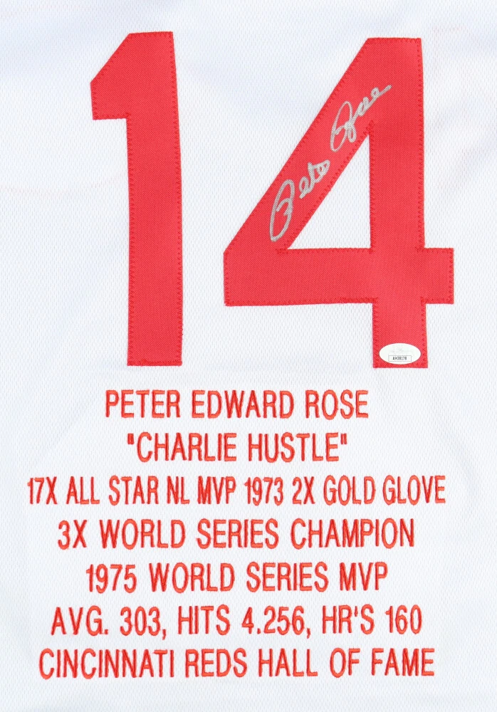 Cincinnati Reds Pete Rose Autographed Signed Custom Stat Jersey Jsa Coa