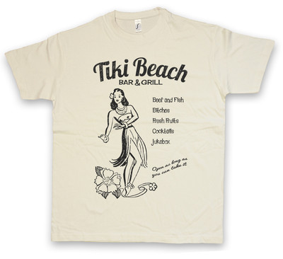 TIKI BEACH BAR & GRILL T-SHIRT Hula Girl Aloha Island Tiki Strand Restaurant