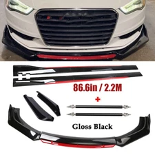 For Audi Front Bumper Lip Spoiler Splitter Side Skirt Gloss Black +Red