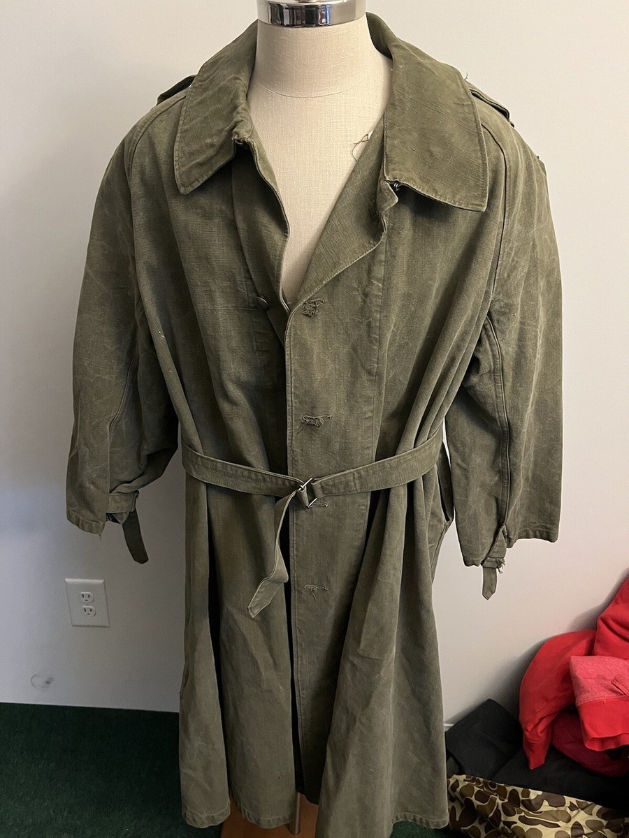 VTG WW2 II Trench Coat Green 1940s Military Original Officer Field