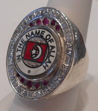 Islamic Muslim Oval National Pin Ring with Stones in Sterling Silver.