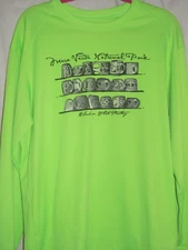Mesa Verde Black on White Pottery Long Sleeve Poly Knit Sz. L Bright Lime Green