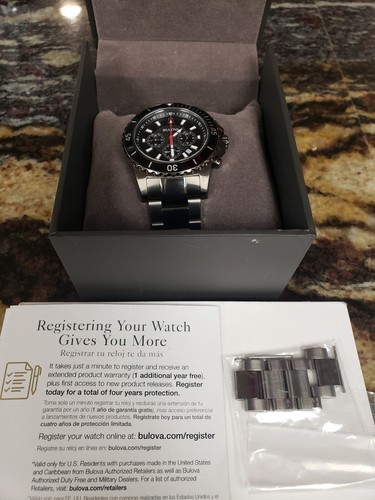 BULOVA MEN'S CHRONOGRAPH QUARTZ CALENDAR BLACK WATCH 44MM 98B337 - Picture 8 of 8
