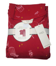 M & S PURE COTTON PYJAMA SET SHORT SLEEVE LONG LEG RED MIX