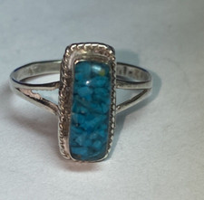 VINTAGE SOUTHWEST TURQUOISE RING SILVER MARKED J-55 SIZE 4.5
