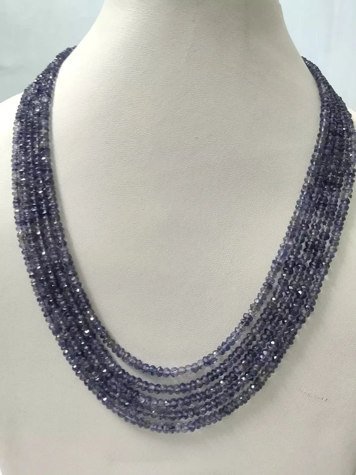 Collar AAA+16"-20" pulgadas rondelle de iolita natural facetado cuentas de piedras preciosas de 4-4,5 mm Foto 3 de 4