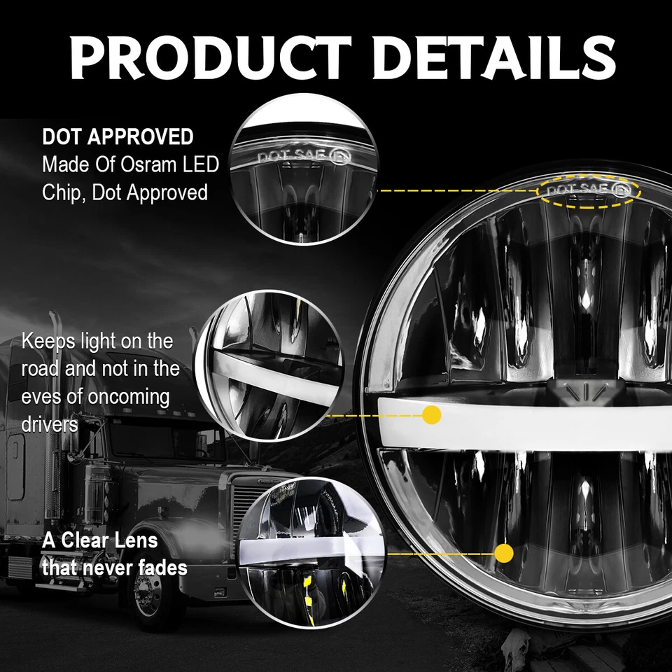 4x 5.75" inch LED Headlights Hi/Lo White DRL For Pontiac GTO Firebird 1964-1972 - Image 2 of 4