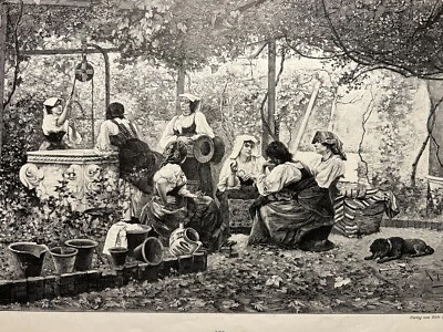 Antik Illustration 1893 Am Brunnen Spanien Cordova Damen Kunstdruck Holzschnitt - Bild 1 von 4