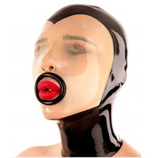 Latex Hood with Rolled Mouth Hole Back Zipper Exotic Rubber Mask Club Party Wear