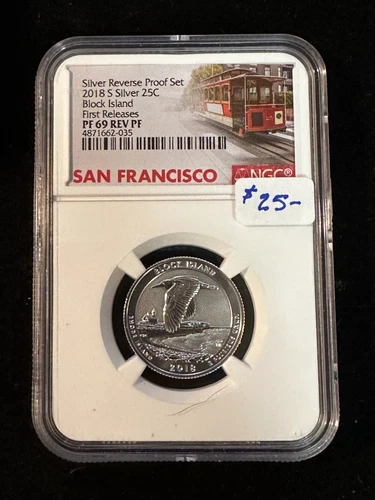 2018 S WASHINGTON QUARTER BLOCK ISLAND NGC PF 69 REVERSE PROOF SILVER 035