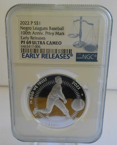 2022 P NEGRO LEAGUES BASEBALL SILVER DOLLAR W/100TH PRVY NGC ER PF69 UC