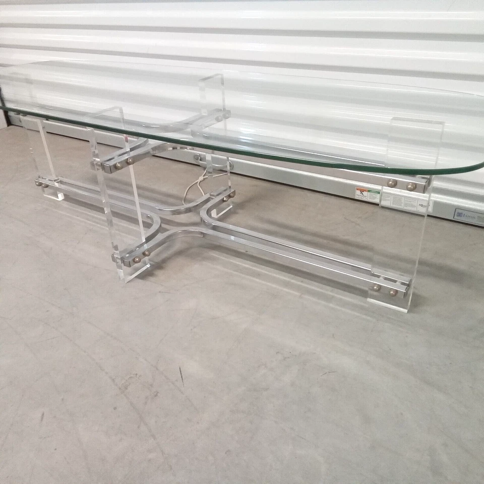 CHARLES HOLLIS JONES TABLA DE SURF CROMO VIDRIO LUCITE MESA DE CENTRO VINTAGE AÑOS 70 MCM Foto 2 de 4