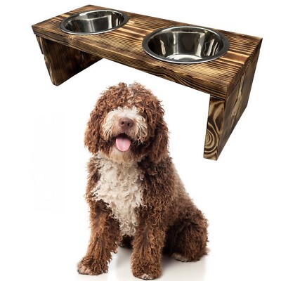 Futterstation Doppelnapf Holz Stnder Hundenapf Katzennapf Hundebar Pet  17,5cm L | eBay.de